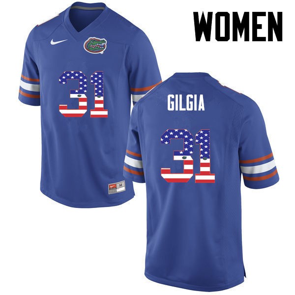 Florida Gators Women #31 Anthony Gigla College Football Jersey USA Flag Fashion Blue